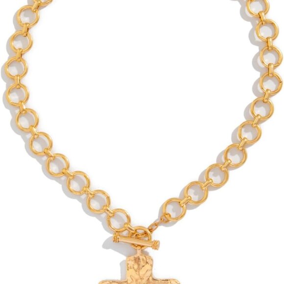 Trendy Gold Plated Chunky Cross Necklace - Hammered Vintage Jewelry for Women - Picture 7 of 7